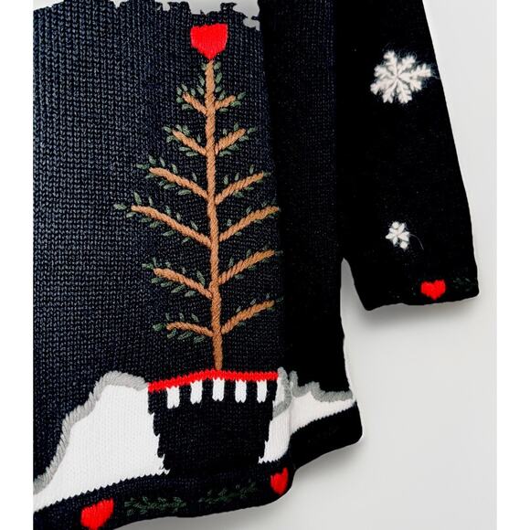 Vintage Quacker Factory Black Cardigan 1X Snowmen Christmas Winter Cat Holiday - Picture 7 of 9